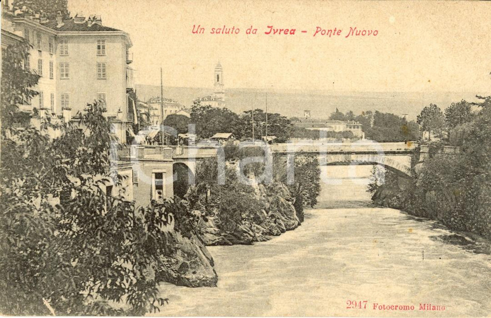 Cartolina originale da collezione 1900 ca IVREA (TO) Veduta del Ponte Nuovo sulla DORA BALTEA *Cartolina FP NV 1
