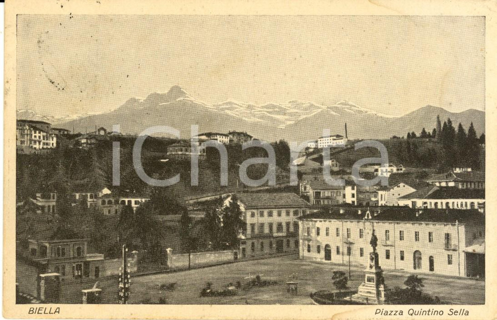 Cartolina originale da collezione 1928 BIELLA Veduta panoramica di Piazza Quintino SELLA *Cartolina FP VG 1