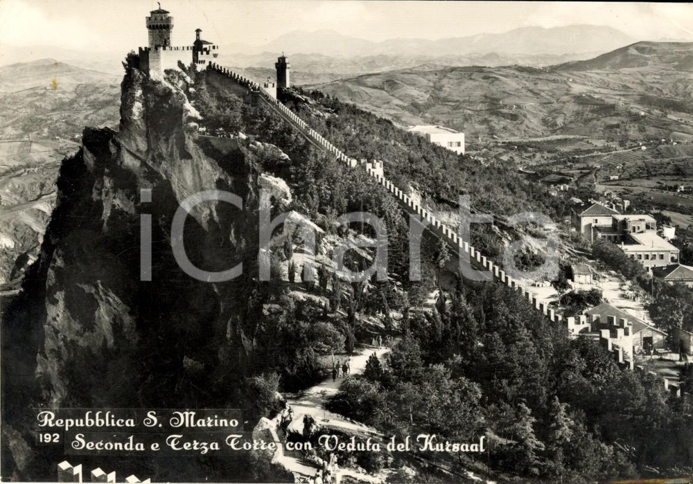 Cartolina originale da collezione 1955 REPUBBLICA SAN MARINO Seconda e terza torre con veduta KURSAAL Cartolina 1