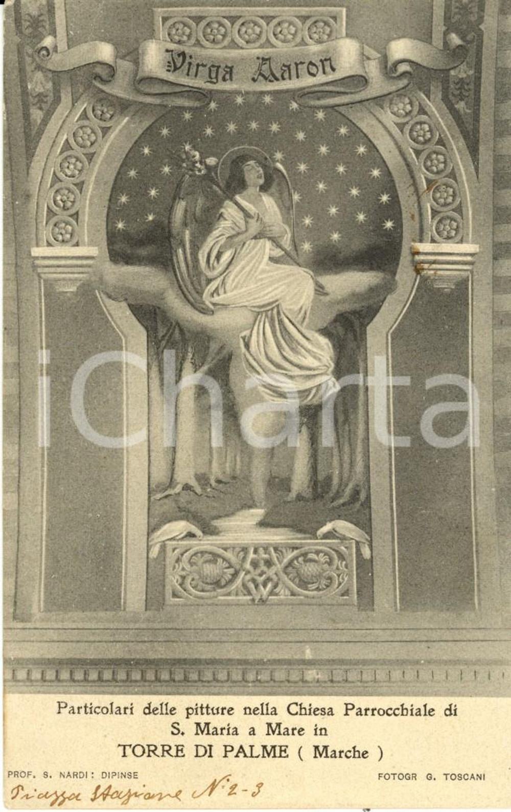 Cartolina originale da collezione 1915 ca TORRE DI PALME (FM) Affresco Chiesa di SANTA MARIA a MARE *Cartolina FP 1