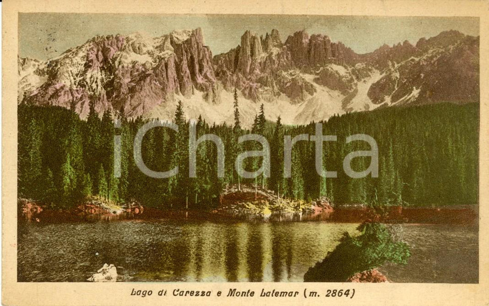 Cartolina originale da collezione 1930 NOVA LEVANTE BZ Lago di CAREZZA e Monte LATEMAR Cartolina postale FP VG 1
