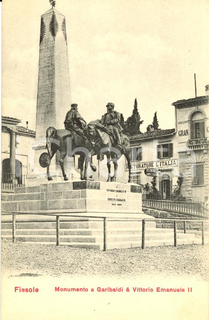 Cartolina originale da collezione 1905 ca FIESOLE FI Monumento a GARIBALDI e VITTORIO EMANUELE II Cartolina NV 1
