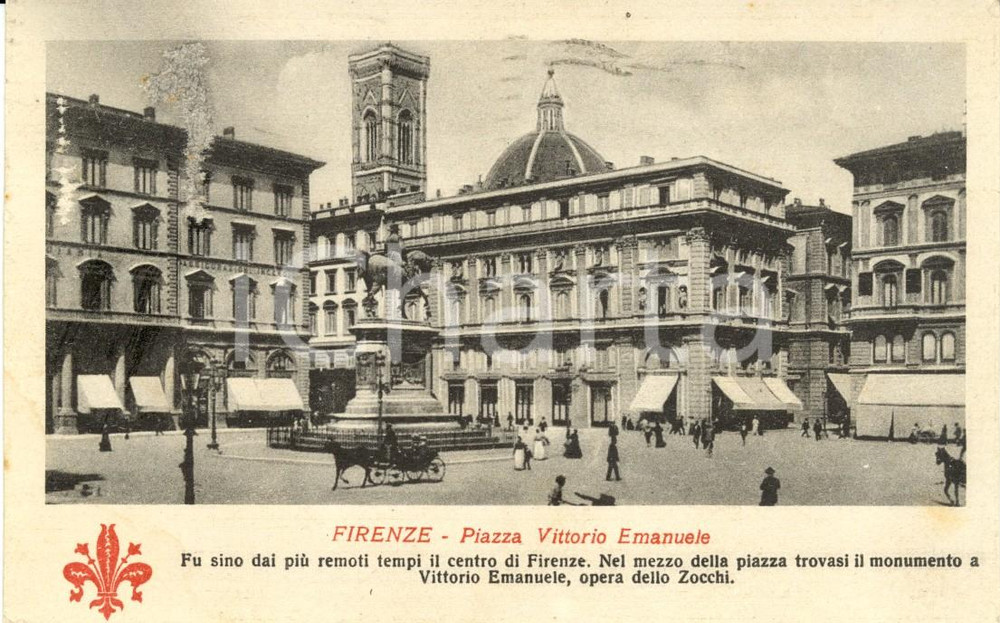 Cartolina originale da collezione 1930 FIRENZE Piazza VITTORIO EMANUELE con monumento Cartolina ANIMATA FP VG 1