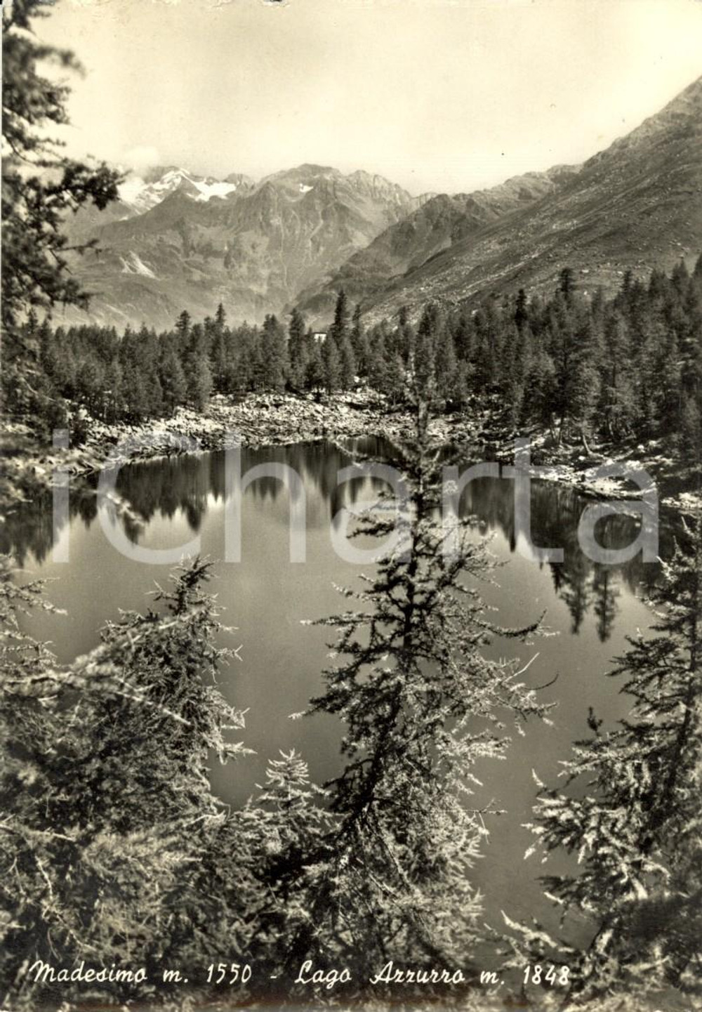 Cartolina originale da collezione 1964 MADESIMO (SO) Veduta panoramica del Lago AZZURRO *Cartolina FG VG 1