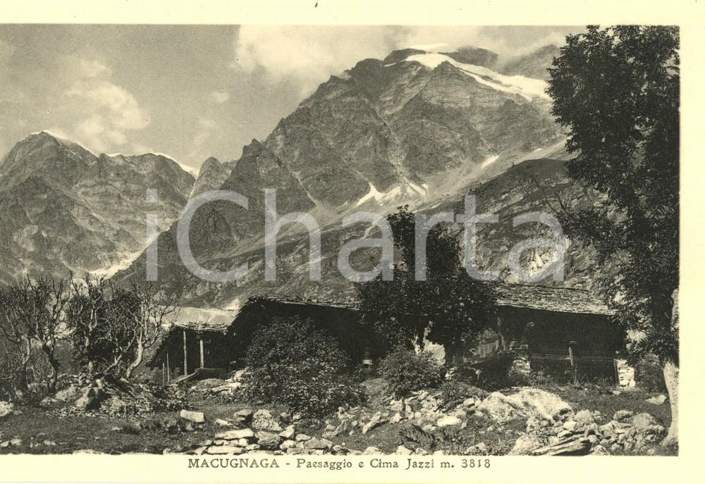 Cartolina originale da collezione 1940 ca MACUGNAGA (VB) Paesaggio con baite e Cime JAZZI *Cartolina FP NV 1