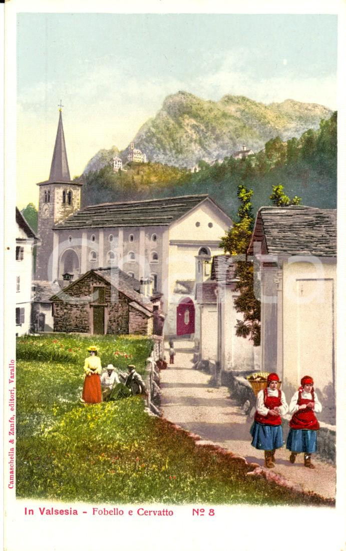 Cartolina originale da collezione 1915 ca FOBELLO VC Contadine con gerla sulla strada per CERVATTO Cartolina NV 1