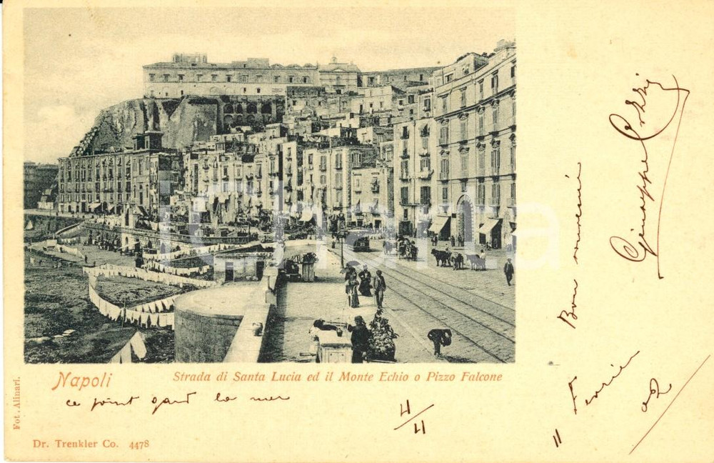 Cartolina originale da collezione 1902 NAPOLI STrada di SANTA LUCIA con tram e Monte ECHIO Cartolina FP NV 1