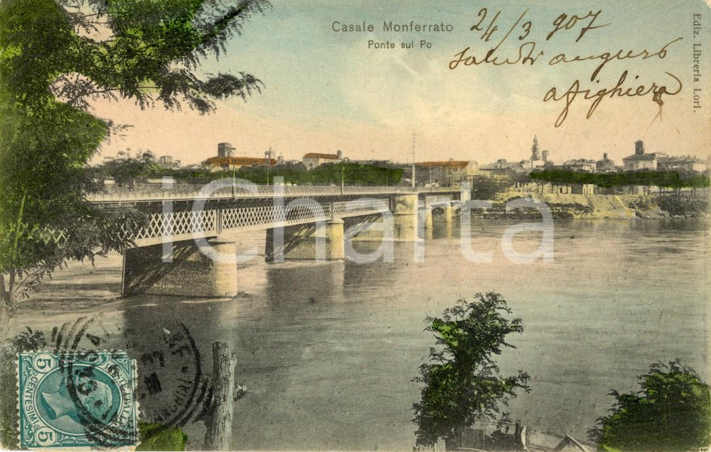 Cartolina originale da collezione 1907 CASALE MONFERRATO AL Veduta del ponte sul fiume PO Cartolina FP NV 1