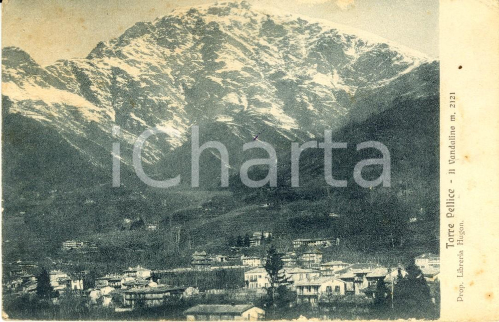 Cartolina originale da collezione 1917 TORRE PELLICE (TO) Veduta del paese e del Monte VANDALINO *Cartolina FP VG 1