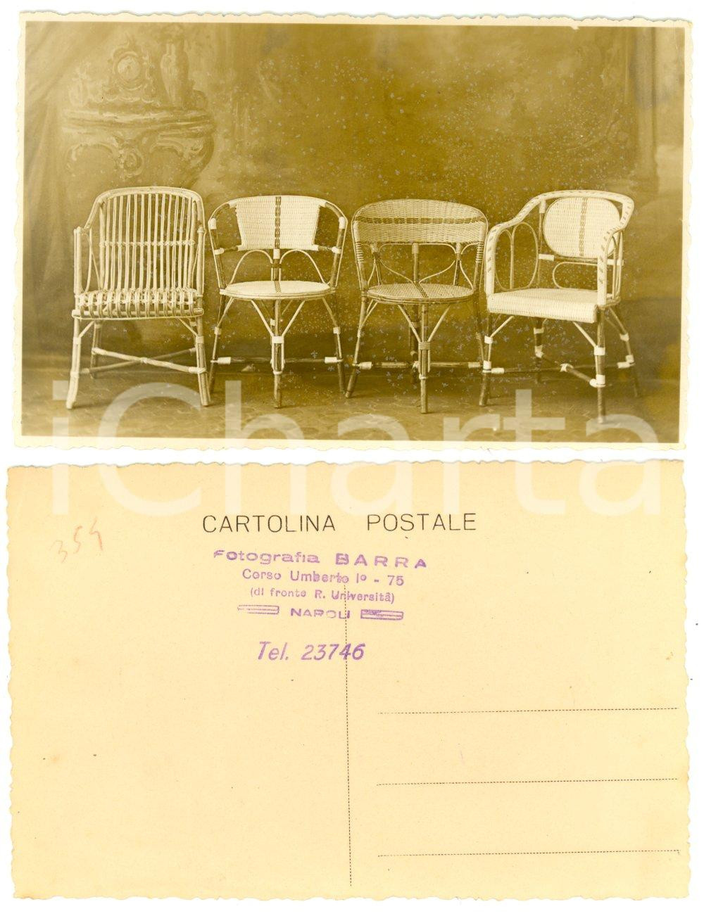 Fotografia d epoca originale 1930 ca NAPOLI ARREDAMENTO Set poltroncine in vimini Foto cartolina BARRA 1