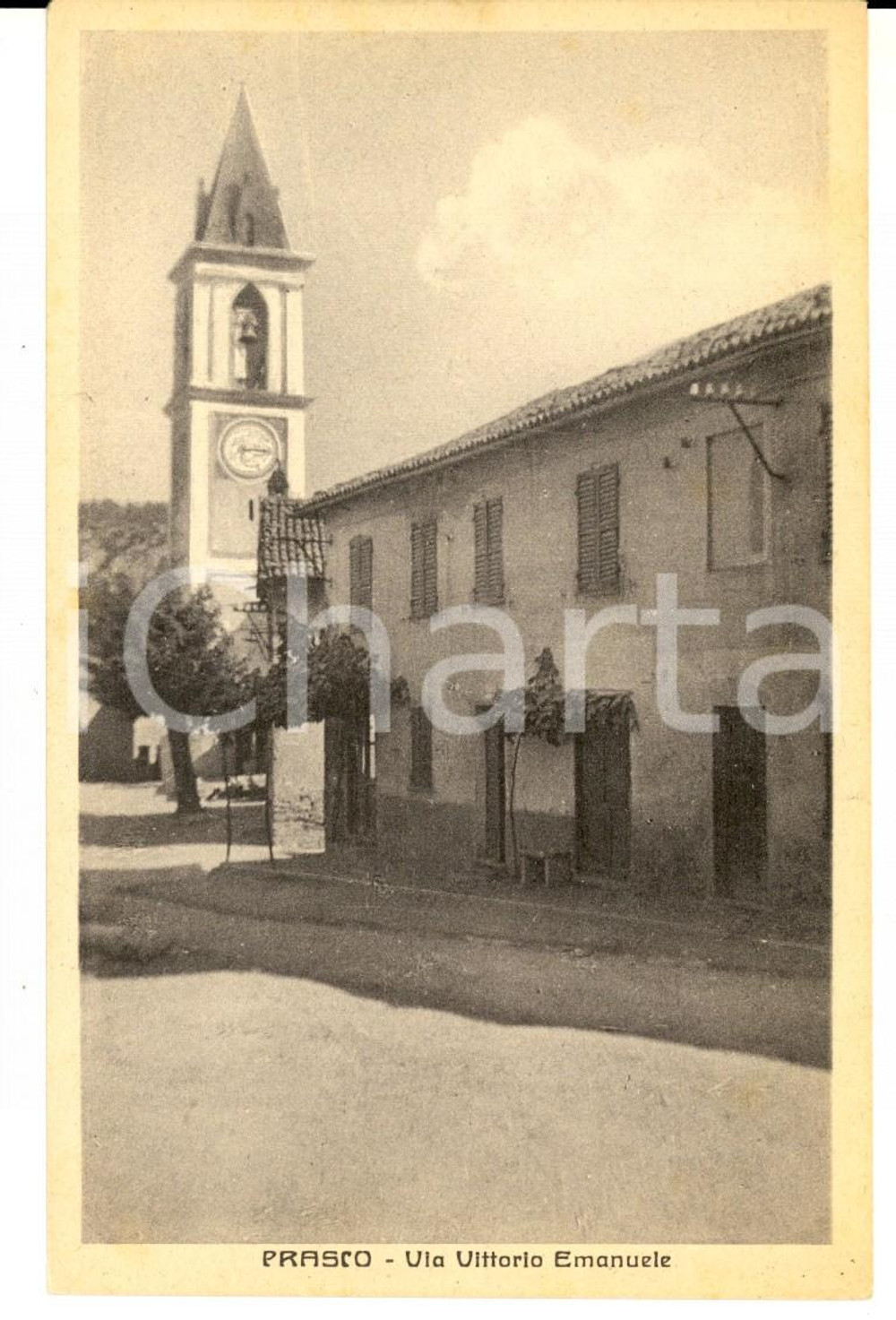 Cartolina originale da collezione 1942 PRASCO (AL) Veduta di via Vittorio Emanuele *Cartolina postale FP NV 1