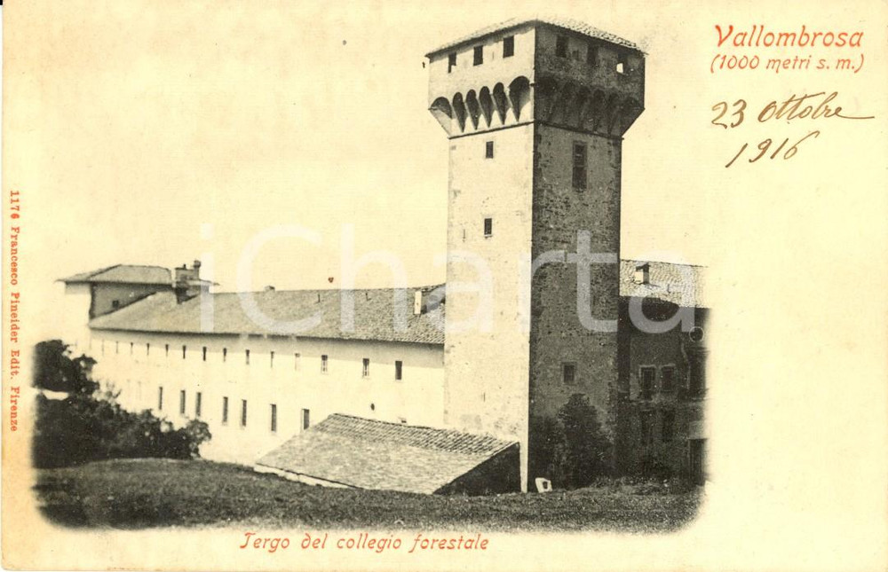 Cartolina originale da collezione 1916 REGGELLO (FI) Veduta del Collegio Forestale a VALLOMBROSA *Cartolina FP NV 1