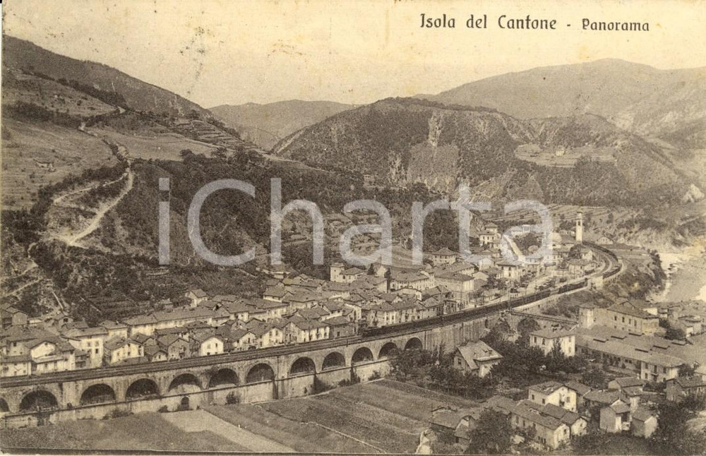 Cartolina originale da collezione 1926 ISOLA DEL CANTONE (GE) Veduta del paese con ferrovia *Cartolina FP VG 1