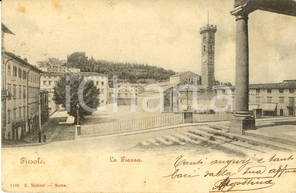 Cartolina originale da collezione 1902 FIESOLE (FI) Veduta di Piazza MINO DA FIESOLE *Cartolina FP VG 1