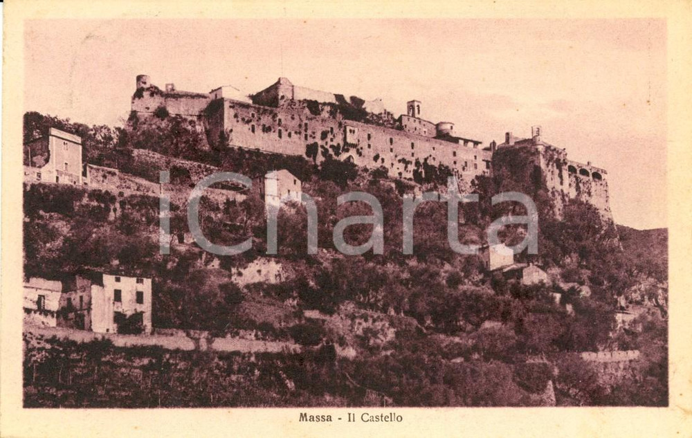 Cartolina originale da collezione 1927 MASSA MS VEduta panoramica paese con castello Cartolina postale FP VG 1
