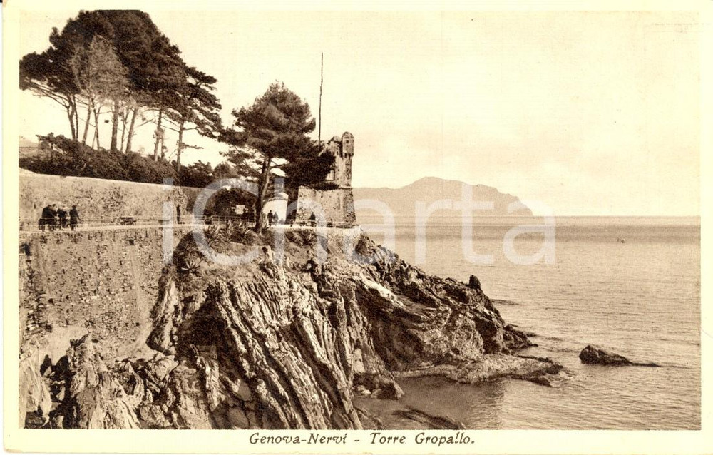 Cartolina originale da collezione 1934 GENOVA NERVI Veduta scogliera con Torre GROPALLO *Cartolina ANIMATA FP NV 1