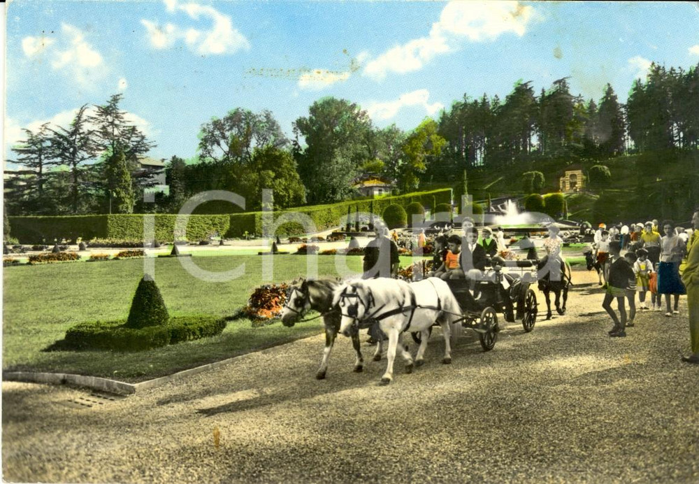 Cartolina originale da collezione 1960 ca VARESE Pony ai Giardini Pubblici Cartolina ANIMATA con carrozza FG VG 1