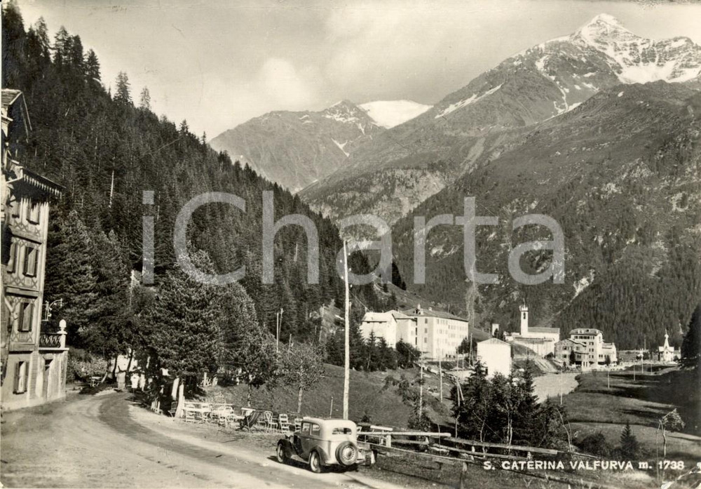 Cartolina originale da collezione 1954 VALFURVA SO Frazione SANTA CATERINA Cartolina ANIMATA con auto FG VG 1