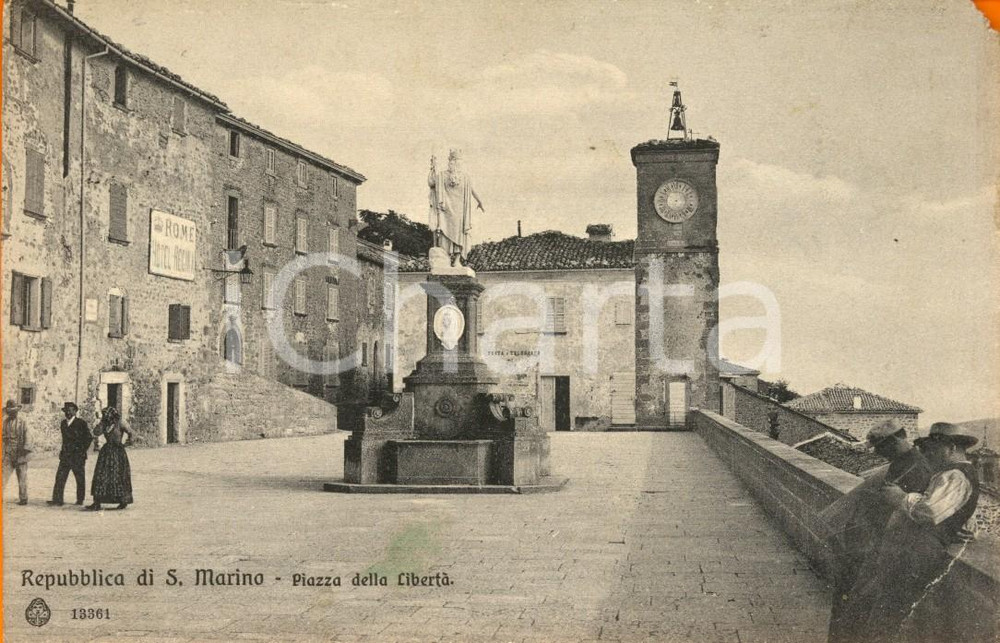 Cartolina originale da collezione 1914 REPUBBLICA SAN MARINO Piazza della LIBERTA  Cartolina ANIMATA FP VG 1