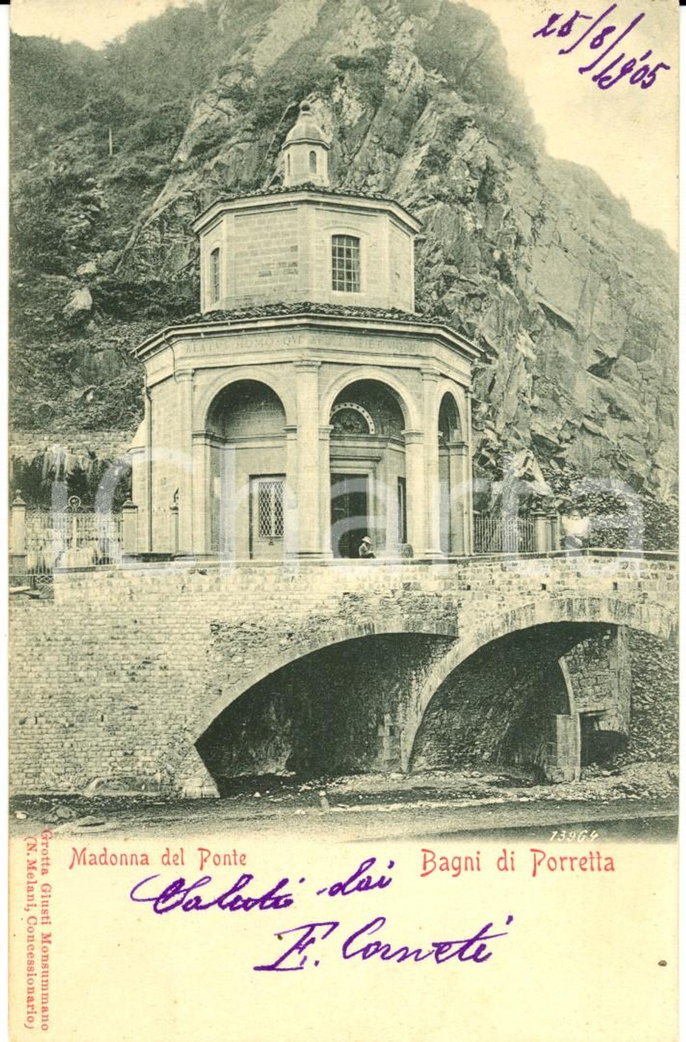 Cartolina originale da collezione 1905 PORRETTA TERME (BO) Veduta Santuario MADONNA del PONTE *Cartolina FP VG 1