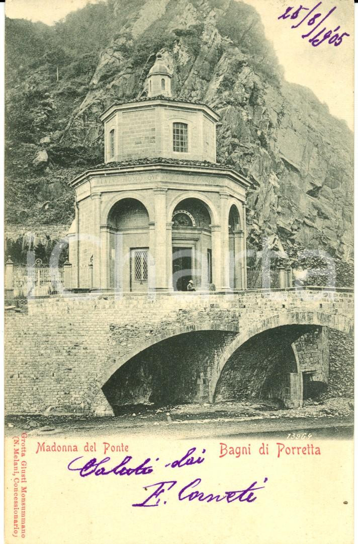 Cartolina originale da collezione 1905 PORRETTA TERME BO Veduta Santuario MADONNA del PONTE Cartolina FP VG 1