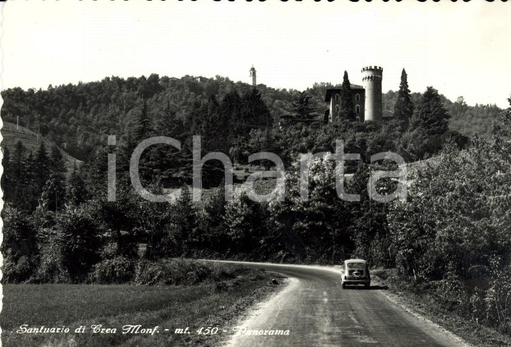 Cartolina originale da collezione 1960 SERRALUNGA DI CREA AL FIAT 500 su strada per Santuario Cartolina FG NV 1