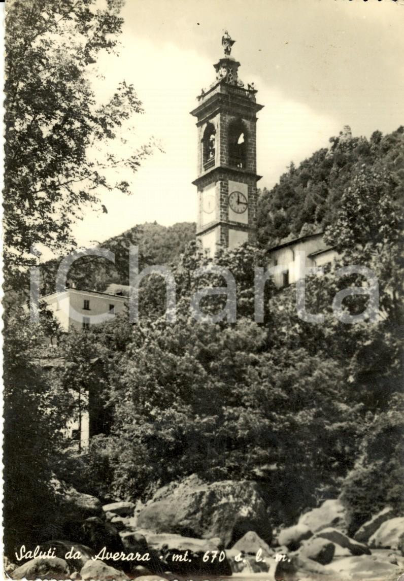 Cartolina originale da collezione 1950 ca AVERARA BG Veduta chiesa e torrente MORA Cartolina postale FG VG 1
