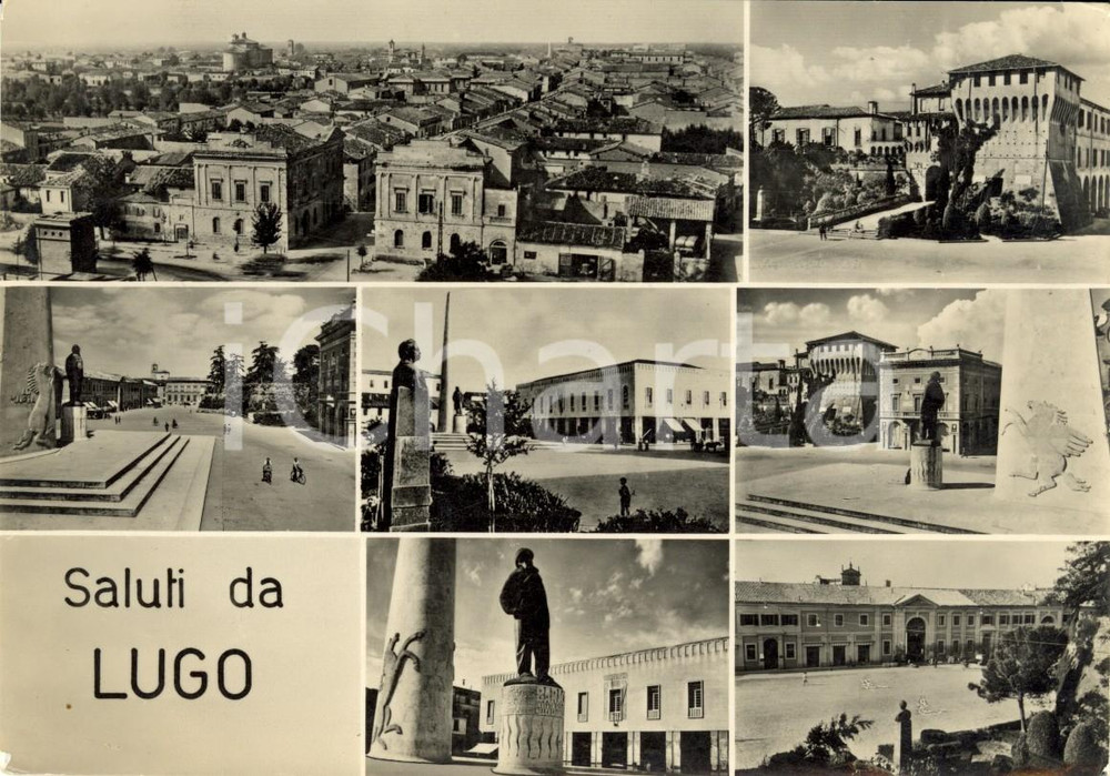 Cartolina originale da collezione 1954 LUGO RA Vedutine del paese e dei monumenti Cartolina postale FG VG 1