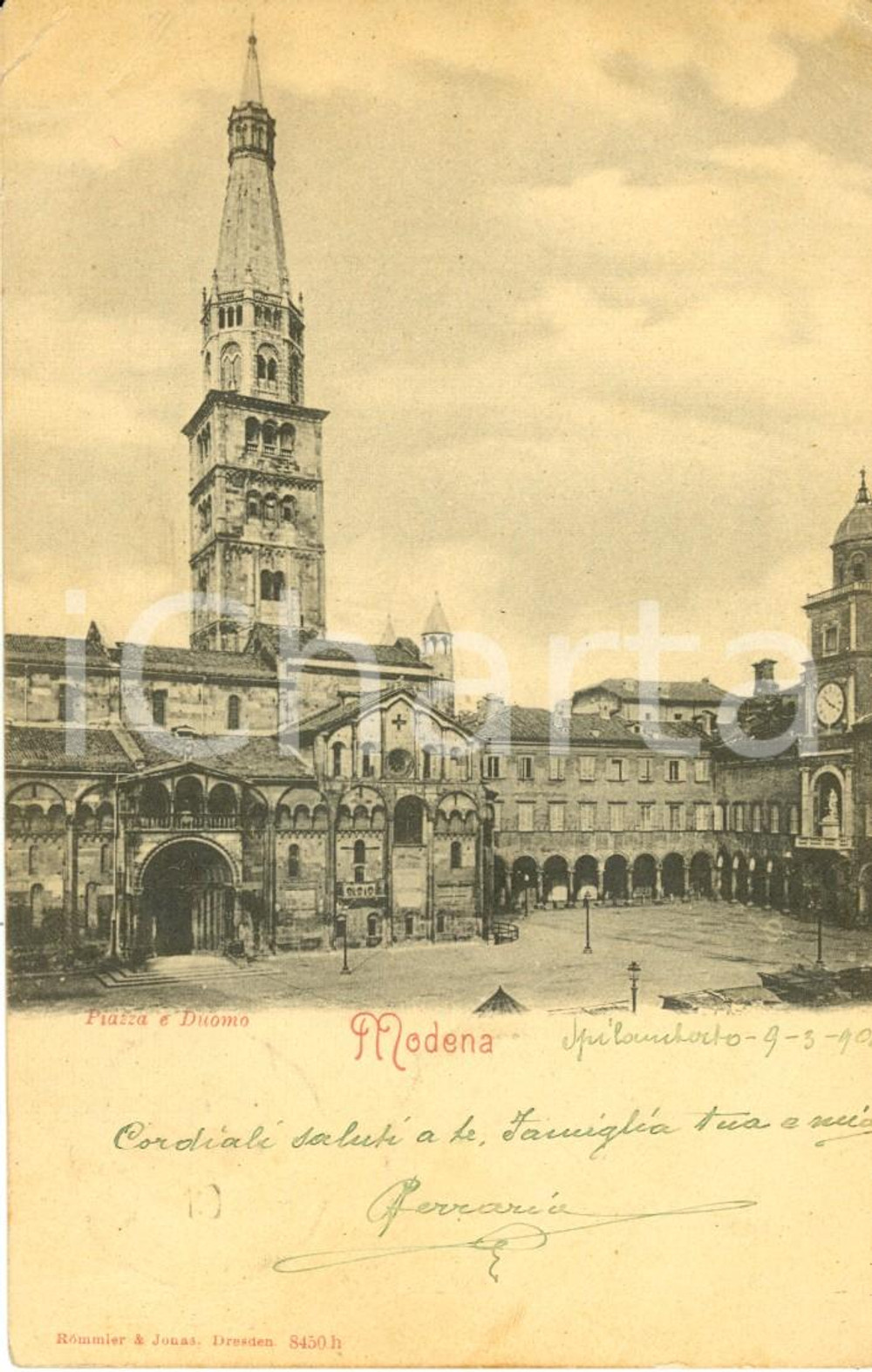 Cartolina originale da collezione 1901 MODENA Veduta di Piazza GRANDE e del DUOMO *Cartolina FP VG 1
