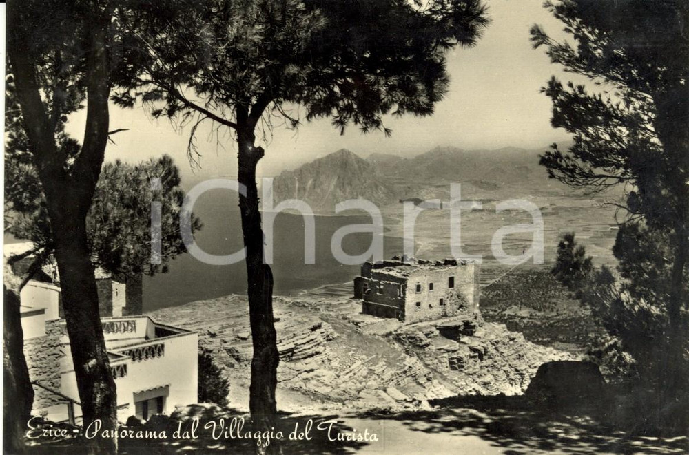 Cartolina originale da collezione 1957 ERICE TP Veduta panoramica dal Villaggio del TURISTA Cartolina FG VG 1