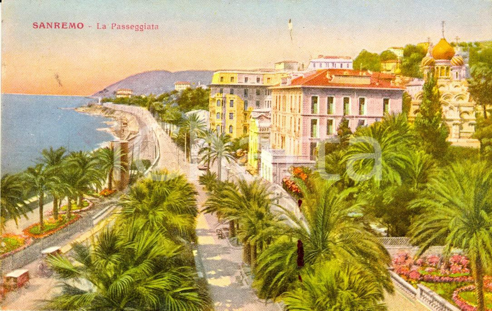 Cartolina originale da collezione 1932 SANREMO (IM) Passeggiata con palmizi sul lungomare *Cartolina FP VG 1