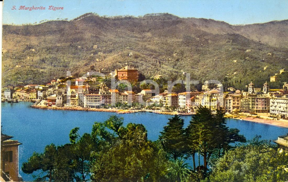 Cartolina originale da collezione 1930 SANTA MARGHERITA LIGURE GE Veduta paese e spiaggia Cartolina FP VG 1