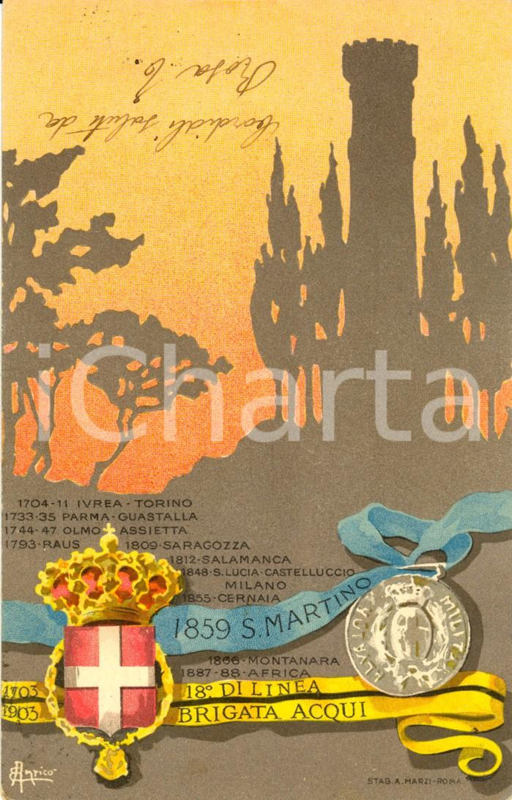 Cartolina originale da collezione 1900 ca BRIGATA ACQUI 18Â° Reggimento FANTERIA di LINEA *Cartolina Reggimentale 1