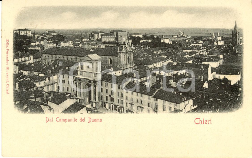 Cartolina originale da collezione 1901 CHIERI TO Veduta panoramica dal campanile del DUOMO Cartolina FP VG 1