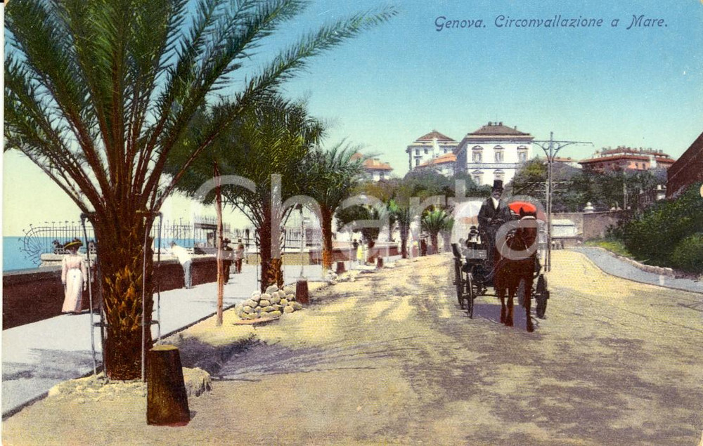 Cartolina originale da collezione 1915 ca GENOVA Circonvallazione a mare con passanti e carrozza *Cartolina FP NV 1