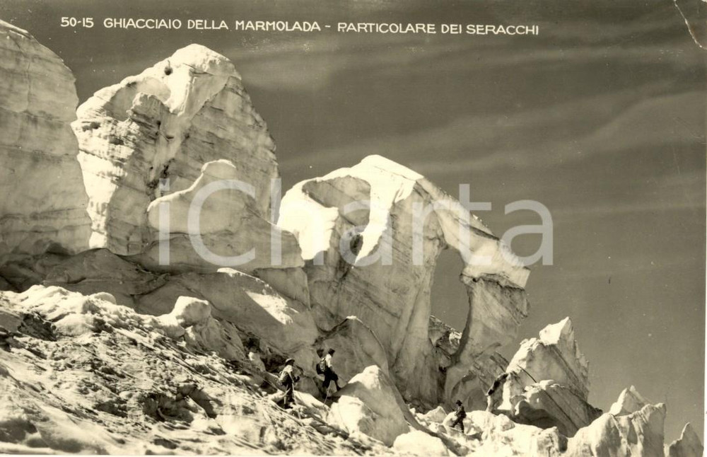 Cartolina originale da collezione 1952 MARMOLADA TN Ghiacciaio  Particolare seracchi Cartolina ANIMATA FP VG 1