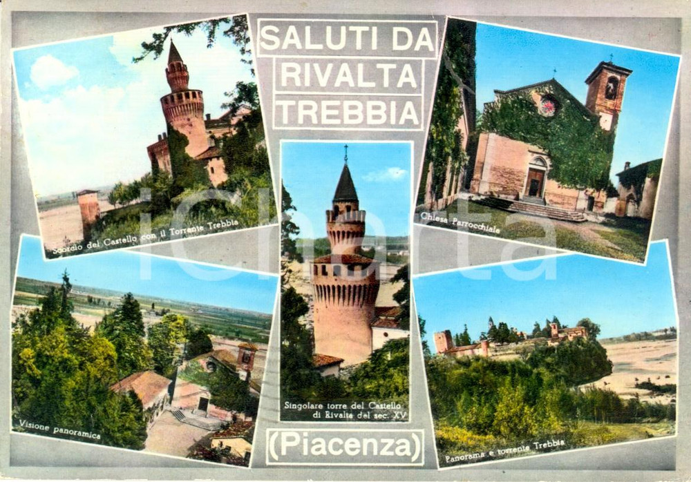 Cartolina originale da collezione 1968 GAZZOLA PIACENZA Vedutine Castello di RIVALTA e torrente TREBBIA *Cartolina 1
