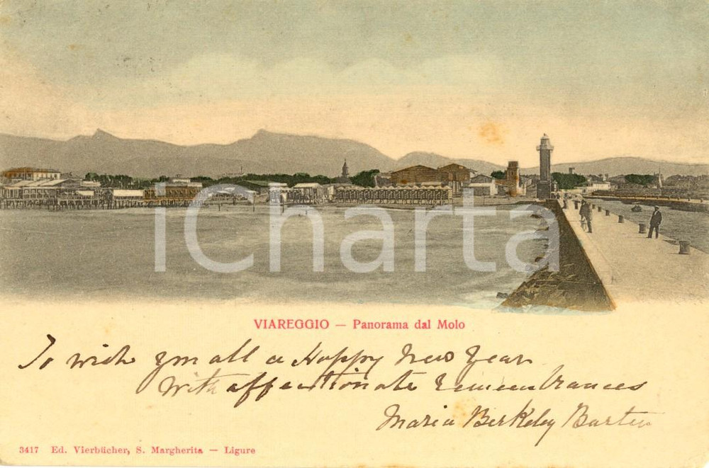 Cartolina originale da collezione 1901 VIAREGGIO LU Panorama dal molo Cartolina postale ANIMATA FP VG 1