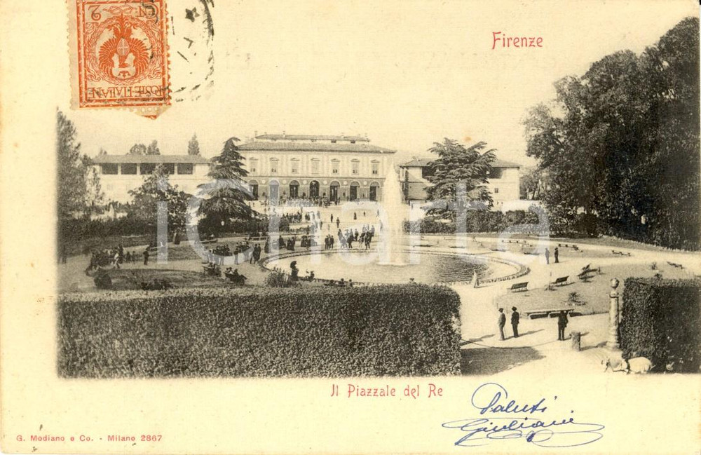 Cartolina originale da collezione 1900 ca FIRENZE Veduta Piazzale del RE con fontana *Cartolina ANIMATA FP VG 1