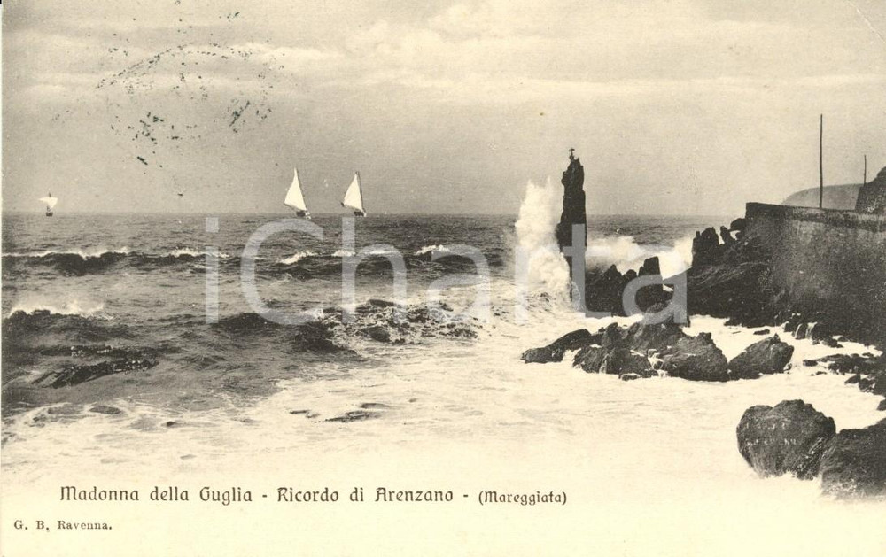 Cartolina originale da collezione 1907 ARENZANO GE MADONNA della GUGLIA  Mareggiata Cartolina postale FP VG 1