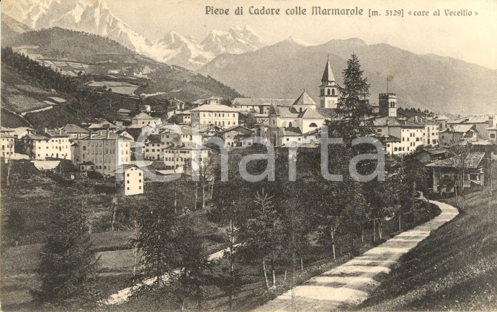 Cartolina originale da collezione 1915 PIEVE DI CADORE (BL) Veduta con le MARMAROLE *Cartolina FP VG 1