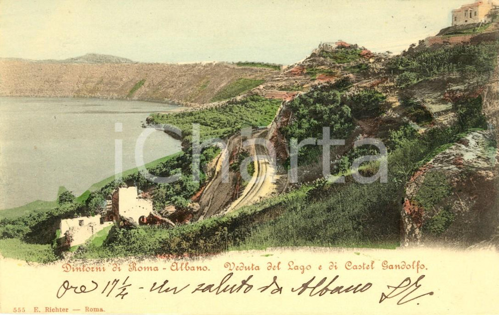 Cartolina originale da collezione 1901 ALBANO LAZIALE (ROMA) Veduta del lago e di Castel GANDOLFO *Cartolina FP VG 1