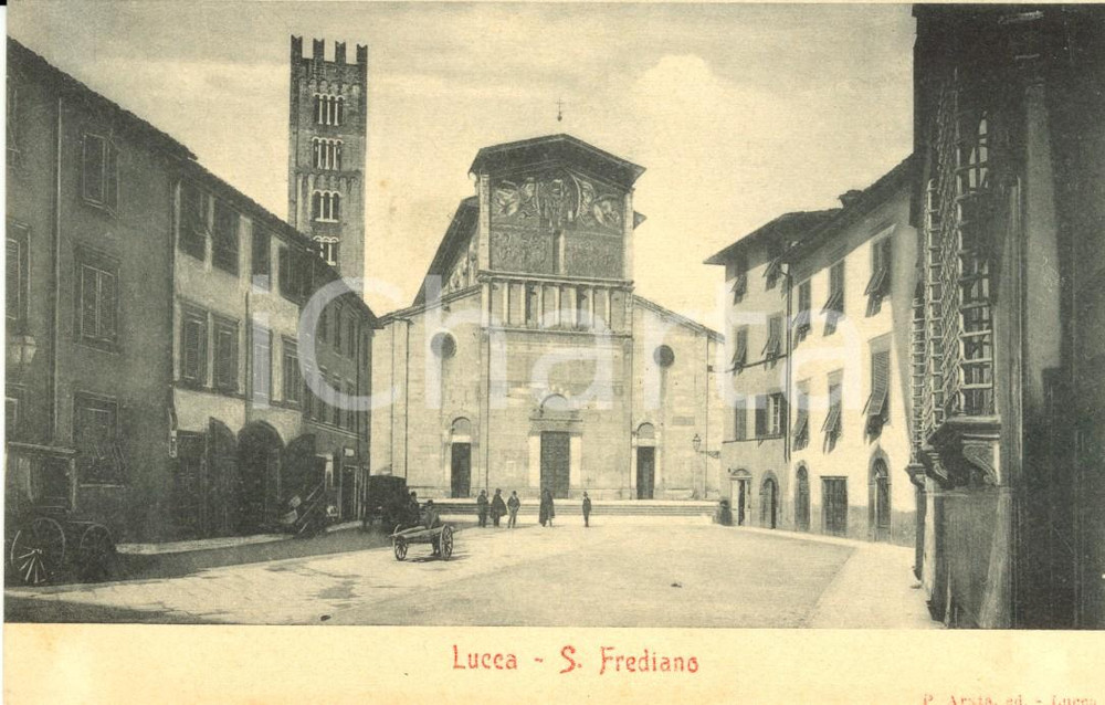 Cartolina originale da collezione 1900 ca LUCCA Veduta Chiesa di SAN FREDIANO *Cartolina postale ANIMATA FP NV 1