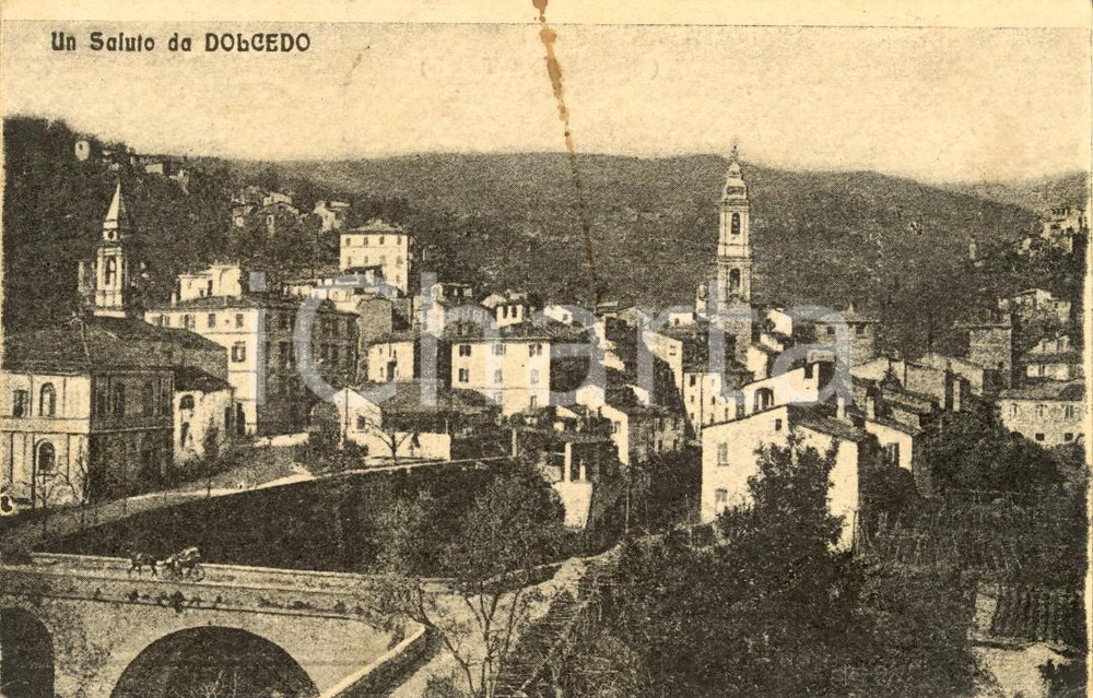 Cartolina originale da collezione 1917 DOLCEDO IM Veduta del paese con ponte sul torrente PRINO Cartolina FP VG 1
