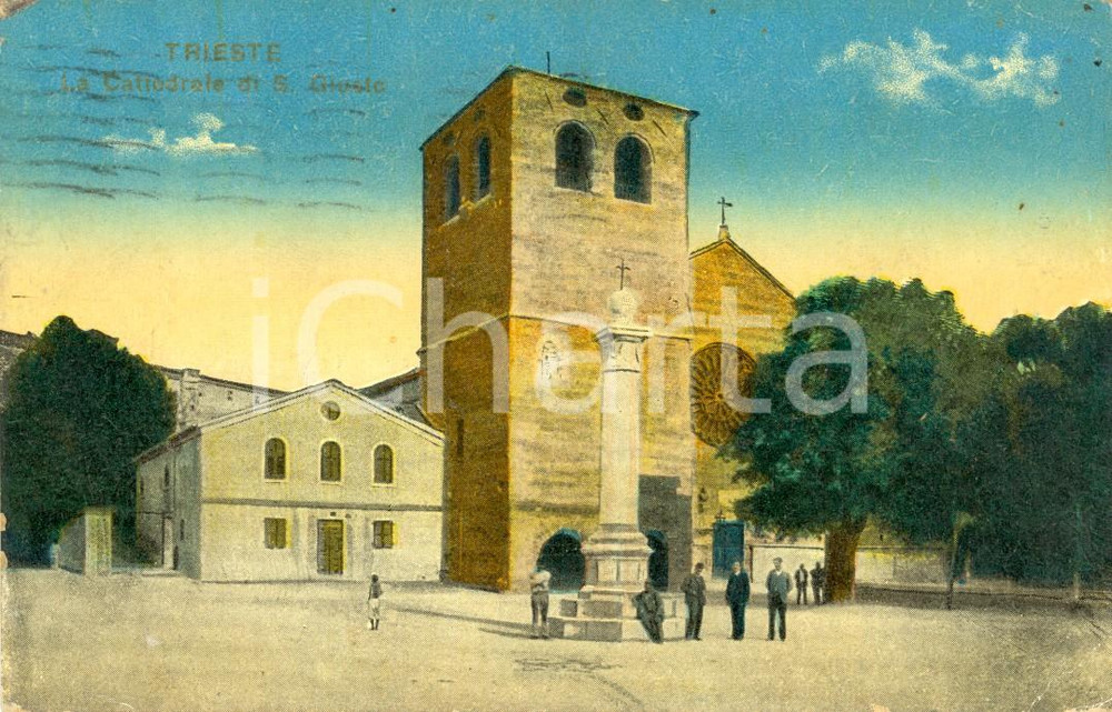 Cartolina originale da collezione 1921 TRIESTE Veduta della Cattedrale di SAN GIUSTO Cartolina ANIMATA FP VG 1