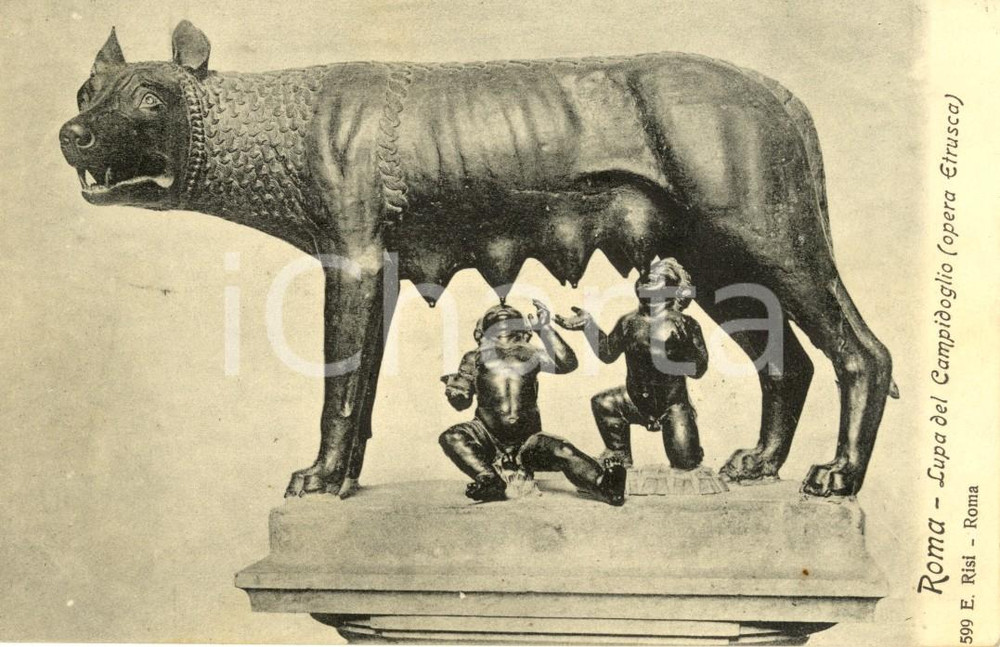 Cartolina originale da collezione 1916 ARTE Lupa del CAMPIDOGLIO ROMA  Opera etrusca Cartolina FP VG 1