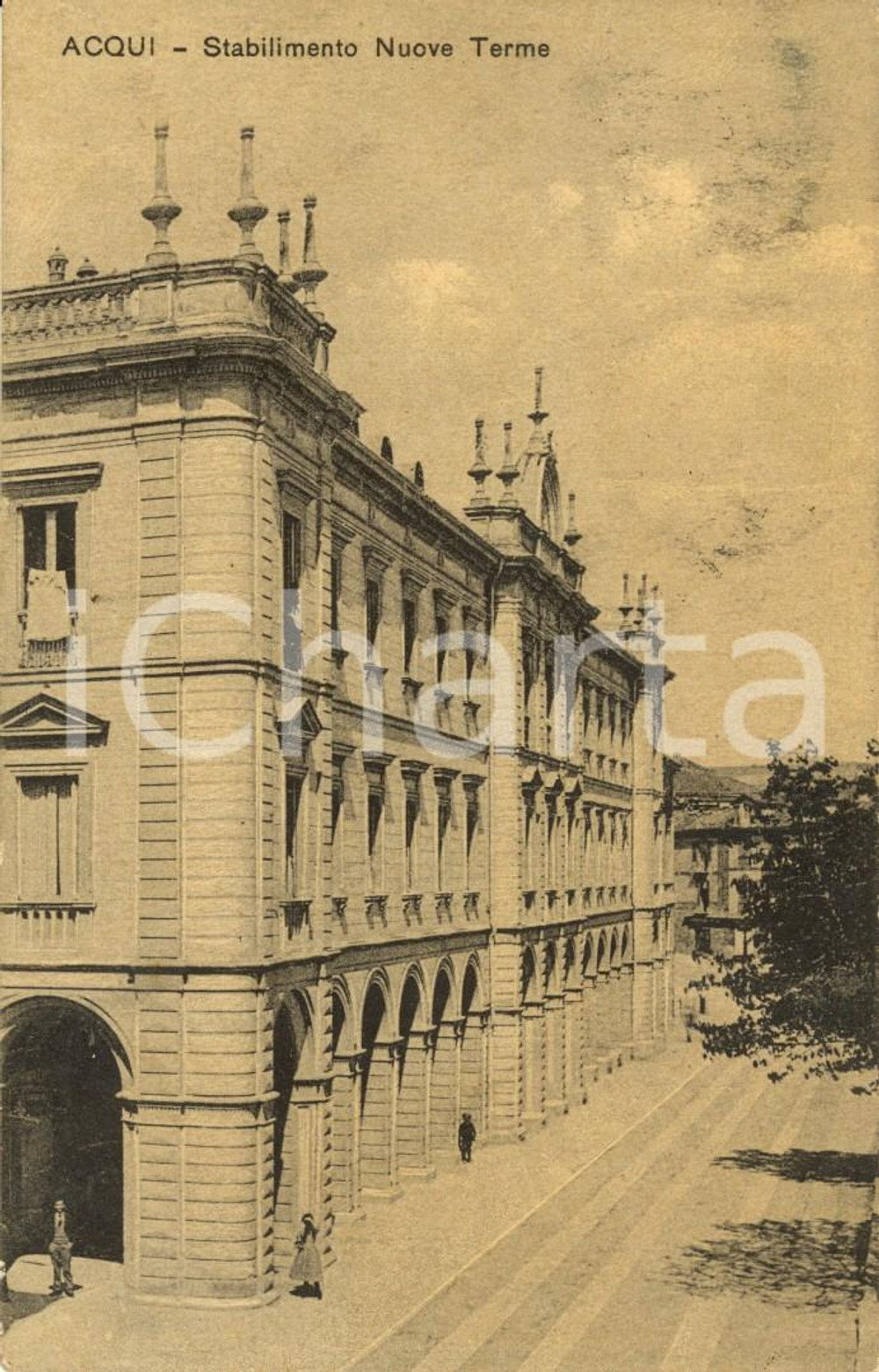 Cartolina originale da collezione 1913 ACQUI TERME (AL) Stabilimento NUOVE TERME *Cartolina ANIMATA FP VG 1