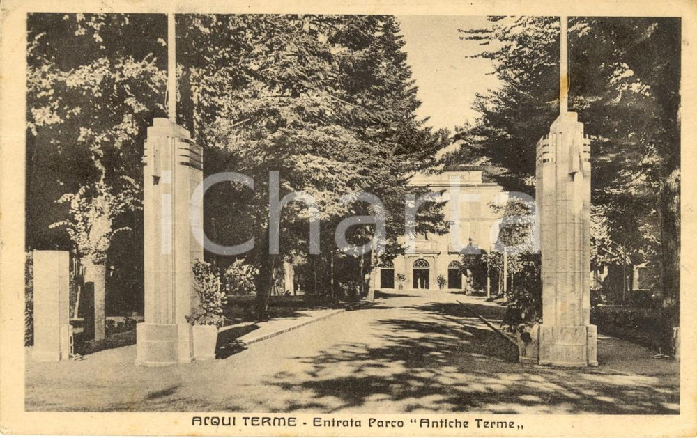 Cartolina originale da collezione 1938 ACQUI TERME AL Entrata Parco ANTICHE TERME Cartolina FP VG 1