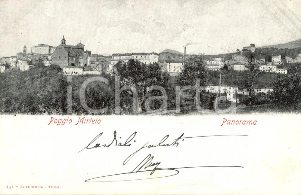Cartolina originale da collezione 1901 POGGIO MIRTETO (RI) Veduta panoramica paese e campagne *Cartolina FP VG 1