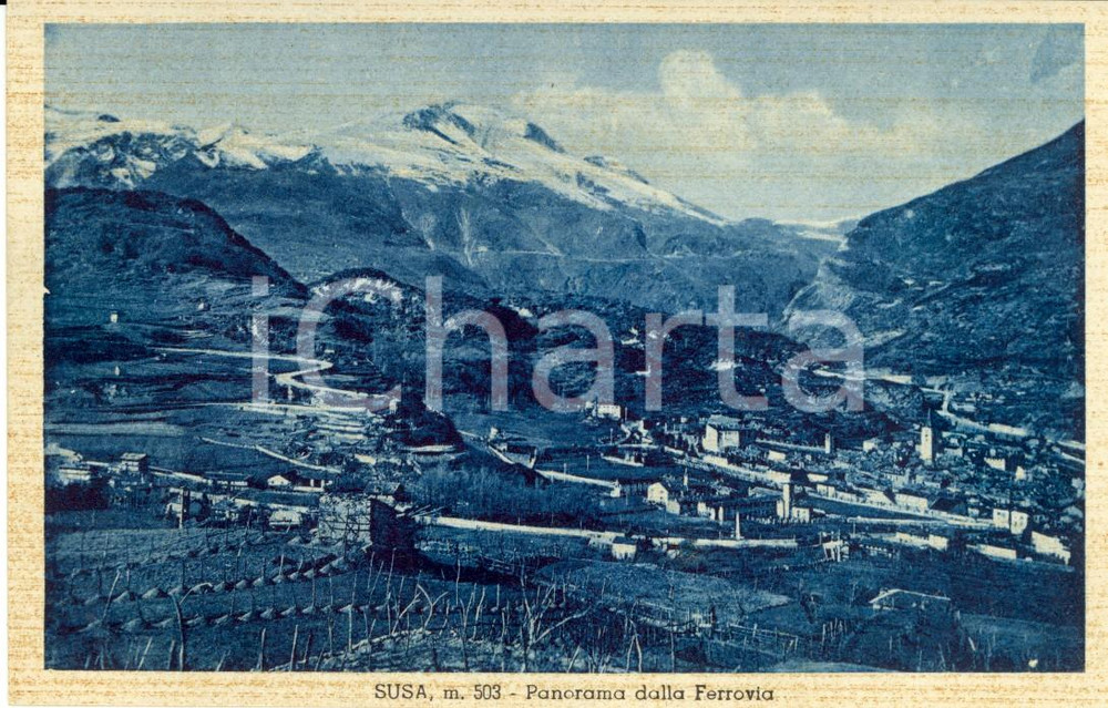 Cartolina originale da collezione 1940 circa SUSA TO Panorama paese e campagne dalla ferrovia Cartolina FP NV 1